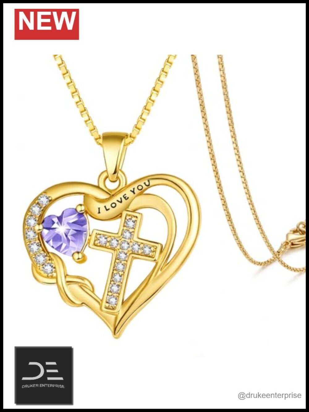 Birthstone Infinity Cross Pendant Necklace Gold Plated 18" Chain Women Jewelry